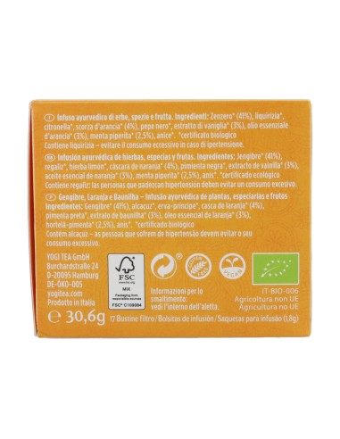 Infusión Jengibre Naranja Vainilla BIO  